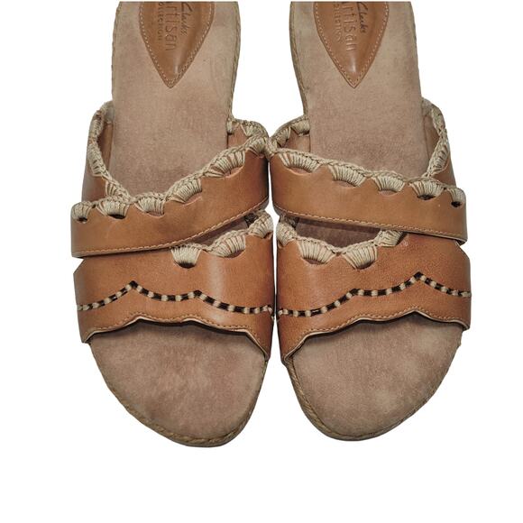 Clarks Artisan Collection Brown Leather Espadrille Slide Sandals - Picture 7 of 13